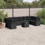 Set canapele de grădină cu perne, 11 piese, negru, poliratan GartenMobel Dekor