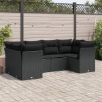 Set mobilier de grădină cu perne, 6 piese, negru, poliratan GartenMobel Dekor