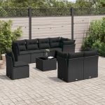 Set mobilier de grădină cu perne, 9 piese, negru, poliratan GartenMobel Dekor