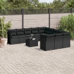 Set canapele de grădină, 12 piese, cu perne, negru, poliratan GartenMobel Dekor