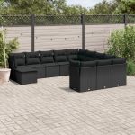 Set canapele de grădină, 12 piese, cu perne, negru, poliratan GartenMobel Dekor