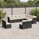 Set canapele de grădină, 12 piese, cu perne, negru, poliratan GartenMobel Dekor