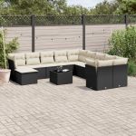 Set canapele de grădină, 12 piese, cu perne, negru, poliratan GartenMobel Dekor
