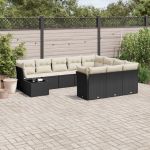 Set canapele de grădină cu perne, 11 piese, negru, poliratan GartenMobel Dekor