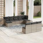 Set mobilier de grădină cu perne, 10 piese, gri, poliratan GartenMobel Dekor