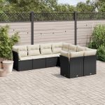 Set mobilier de grădină cu perne, 8 piese, negru, poliratan GartenMobel Dekor