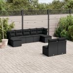 Set mobilier de grădină cu perne, 9 piese, negru, poliratan GartenMobel Dekor