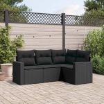 Set mobilier de grădină cu perne, 4 piese, negru, poliratan GartenMobel Dekor