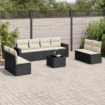 Set mobilier de grădină cu perne, 9 piese, negru, poliratan GartenMobel Dekor