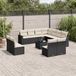 Set canapele de grădină, 12 piese, cu perne, negru, poliratan GartenMobel Dekor