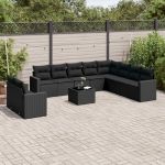 Set canapele de grădină cu perne, 11 piese, negru, poliratan GartenMobel Dekor
