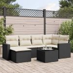 Set canapele de grădină cu perne, 7 piese, negru, poliratan GartenMobel Dekor