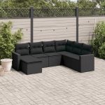 Set canapele de grădină cu perne, 7 piese, negru, poliratan GartenMobel Dekor