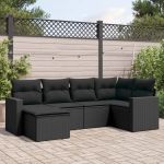 Set mobilier de grădină cu perne, 6 piese, negru, poliratan GartenMobel Dekor