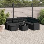 Set mobilier de grădină cu perne, 8 piese, negru, poliratan GartenMobel Dekor