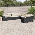 Set canapele de grădină cu perne, 10 piese, negru, poliratan GartenMobel Dekor