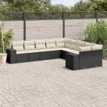 Set canapele de grădină cu perne, 10 piese, negru, poliratan GartenMobel Dekor