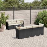 Set mobilier de grădină cu perne, 8 piese, negru, poliratan GartenMobel Dekor