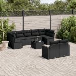 Set canapele de grădină cu perne, 10 piese, negru, poliratan GartenMobel Dekor