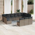 Set mobilier de grădină cu perne, 13 piese, gri, poliratan GartenMobel Dekor