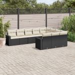 Set canapele de grădină cu perne, 10 piese, negru, poliratan GartenMobel Dekor