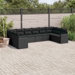 Set canapele de grădină cu perne, 10 piese, negru, poliratan GartenMobel Dekor
