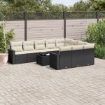 Set canapele de grădină cu perne, 11 piese, negru, poliratan GartenMobel Dekor