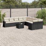 Set canapele de grădină cu perne, 11 piese, negru, poliratan GartenMobel Dekor