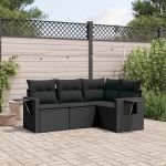 Set mobilier de grădină cu perne, 4 piese, negru, poliratan GartenMobel Dekor