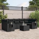 Set mobilier de grădină cu perne, 8 piese, negru, poliratan GartenMobel Dekor