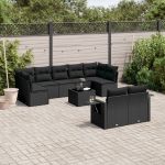 Set canapele de grădină cu perne, 10 piese, negru, poliratan GartenMobel Dekor