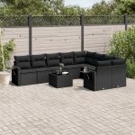 Set canapele de grădină cu perne, 10 piese, negru, poliratan GartenMobel Dekor