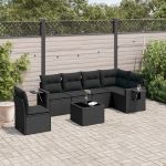 Set canapele de grădină cu perne, 7 piese, negru, poliratan GartenMobel Dekor