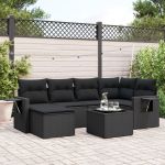 Set canapele de grădină cu perne, 7 piese, negru, poliratan GartenMobel Dekor