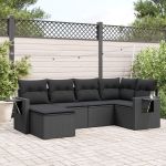 Set mobilier de grădină cu perne, 6 piese, negru, poliratan GartenMobel Dekor