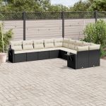 Set canapele de grădină cu perne, 10 piese, negru, poliratan GartenMobel Dekor