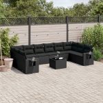 Set canapele de grădină cu perne, 11 piese, negru, poliratan GartenMobel Dekor