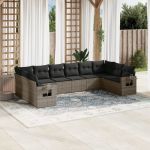 Set mobilier de grădină cu perne, 10 piese, gri, poliratan GartenMobel Dekor