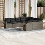 Set mobilier de grădină cu perne, 10 piese, gri, poliratan GartenMobel Dekor