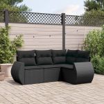 Set mobilier de grădină cu perne, 4 piese, negru, poliratan GartenMobel Dekor