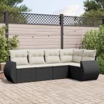 Set mobilier de grădină cu perne, 5 piese, negru, poliratan GartenMobel Dekor