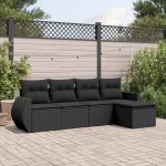 Set mobilier de grădină cu perne, 5 piese, negru, poliratan GartenMobel Dekor