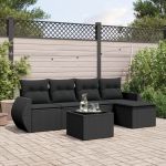 Set mobilier de grădină cu perne, 6 piese, negru, poliratan GartenMobel Dekor