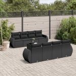 Set mobilier de grădină cu perne, 9 piese, negru, poliratan GartenMobel Dekor