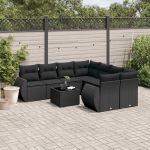 Set mobilier de grădină cu perne, 9 piese, negru, poliratan GartenMobel Dekor