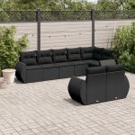 Set mobilier de grădină cu perne, 8 piese, negru, poliratan GartenMobel Dekor