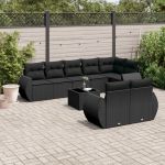 Set mobilier de grădină cu perne, 9 piese, negru, poliratan GartenMobel Dekor