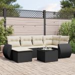 Set canapele de grădină cu perne, 7 piese, negru, poliratan GartenMobel Dekor