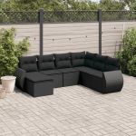 Set canapele de grădină cu perne, 7 piese, negru, poliratan GartenMobel Dekor