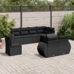 Set mobilier de grădină cu perne, 8 piese, negru, poliratan GartenMobel Dekor